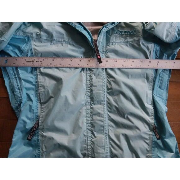 Marmot Jacket Two Toned Blue Logo Rain Coat‎ Windbreaker Full Zip Hooded Sz. XS - Picture 8 of 11